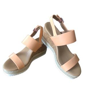 REPORT ELMER Open Toe Sling Back CORK Wedges Sandals Peach Coral Women Size 8